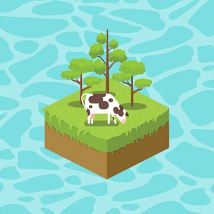 Cow grazing on an island