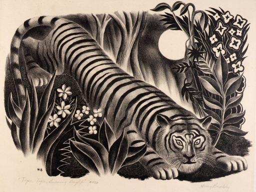 Black and white tiger illustration.