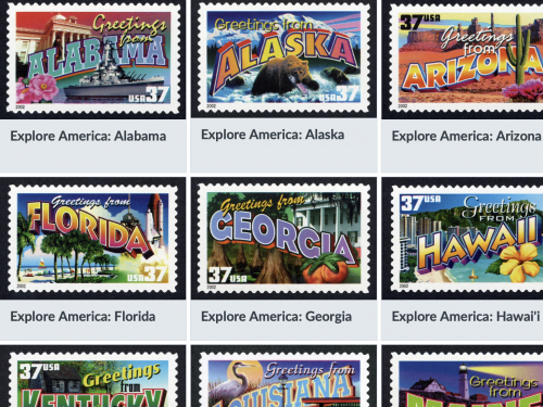Postage stamps from across the U.S.