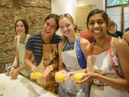 students making pasta