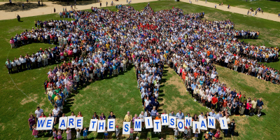 Staff standing in starburst formation on the National Mall.